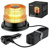 Justech 40 LEDs Rundumleuchte 360° Gelb Warnleuchte Blitzleuchte 7 modus mit 5m Netzkabel Doppelter Schraube 12V / 24V Warnlicht mit Magnetfuß Notfallblinklampe Magnet Rauchschwarz für Auto LKW usw.