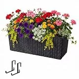 Relaxdays Balkonkasten, Selbstbewässerung, HBT: 19x50x19 cm, Geländerkasten mit Halter, Einsatz & Anzeige, PP, schwarz