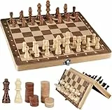 34cm Schachspiel Magnetisch Holz,Schachspiel Holz Magnetisch,Schachspiel aus Holz,Backgammon,3 in 1 Schachspiel Holz Hochwertig,Schach,Klappbar für Erwachsene Party Reisen