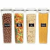 Vtopmart 2.8L Vorratsdosen Set, Müsli Schüttdose & Frischhaltedosen, BPA frei Kunststoff luftdicht,Trockenfutterbehälter, Satz mit 4, 24 Etiketten für Getreide, Mehl, Zucker usw (Schwarz)