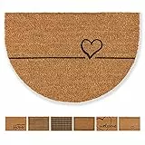 Carpido Fußmatte Kokos Herz Linien Design Halbrund – Sauberlauf 40x60 cm – Türmatte Innen Bereich – antibakterielle Kokosmatte – natürliches Material