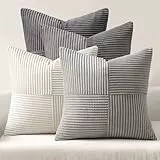 MIULEE 4er Set Kordsamt Kissenbezug Patchwork Kissenhülle Weich Dekokissen Modern Unsichtbarer Reißverschluss Sofakissen Zierkissen für Sofa Wohnzimmer Schlafzimmer Grau Serie 40x40 cm