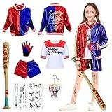 BENBENGO Faschingskostüm,Kostüm Kinder,Mädchen Suicide Kostüme,mit Jacke T-Shirt Shorts Handschuh,Mädchen Clown Kostüme,Böser Clown Kleid,für Karneval,Fasching,Mottoparty,Halloween
