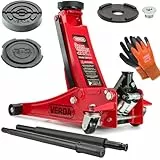 Hydraulischer Wagenheber 3T 75-515 mm + 2X Gummi + Montagehandschuhe + mit Schmiernippel Doppelkolben Doppelpumpsystem Extra Flacher Rangierwagenheber PKW Auto Heber,Werkstatt Reifenwechsel, Profi