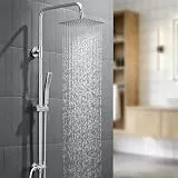 Auralum Regendusche ohne Armatur, Duschsystem Edelstahl mit Regendusche Duschkopf 20cmx20cm eckig, Duschgarnitur mit Messing-Wasserteiler, Höhenverstellbar Duschstange, Shower für Badezimmer, Chrom