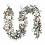 Valery Madelyn 6 Fuß/183 cm Weihnachtsgirlande für Kaminsims Beleuchtet batteriebetrieben Tannengirlande mit Kugeln, 20 LED-Lichtern und Timer-Funktion für Weihnachtsdekoration Rose Gold