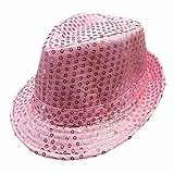 Geagodelia Damen Glitzer Hut Pailletten Mütze Kopfbedeckung für Party Disco Halloween Karneval Kostüm Fasching Accessoires Faschingshut Kostümzubehör Einheitsgröße (Pink)