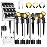 MEIKEE Solar Strahler 6 Stück mit Fernbedienung Solar Gartenleuchte 2700K 4000K 6000K Solarlampen IP66 Wasserdicht 3 Helligkeit Timer Gartenbeleuchtung für Garten Pfad Terrasse Rasen Bäume