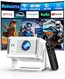 Alwtniet Mini Beamer Projektor 4K 8K Unterstützt, Full HD 1080P Smart Projector mit Android 14, WiFi 6 Bluetooth 5.4, Autofokus Auto Keystone 180°Dreh Beamer klein Heimkino Ultrakurzdistanz HY350MAX
