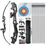 DD&Qarchery Recurve Bogen und Pfeil Set für Erwachsene Anfänger 30-40lb Rechtshänder Jagd Langbogen mit Metall Riser und 12ps Pfeile(40 LBS, Schwarz)