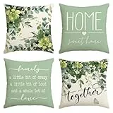 Artoid Mode Family Love Eukalyptus Blätter Sommer Kissenbezüge 4er Set, 40x40 cm Frühling Home Sweet Home Zierkissenbezug Cushion Cover Deko