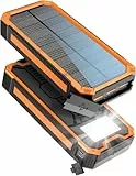 Solar Powerbank 20000mAh, Wasserdichtes Solar Ladegerät USB C Externer Akku Solarladegeräte mit Outputs, Power Bank für Smartphones, Tablets und mehr