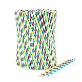 wisefood Papierstrohhalme, 200 Stk. (2 x 100 Stk.) bunte Trinkhalme, Ø 6 mm x 20 cm, Frei von PLA/PE, Biologisch abbaubare Einweg Trinkhalme aus stabilem Papier