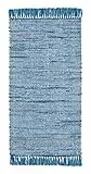 andiamo Teppich Frida Baumwolle Naturfaser Handgewebt Handwebteppich blau, 60 x 120 cm