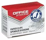 OFFICE PRODUCTS 18082815-19 Büroklammern Metallbriefklammern/Farbe: Silbern im Karton/ 28 mm - 100 Stück/Nickel Beschichtet
