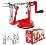 KMFUSION Apfelschäler - 3 in 1 Apfelschneider Und Kartoffelschäler, Handbuch Obstschäler Kernbohrer mit Klingen aus Edelstahl - Langlebige Chromguss-Magnesiumlegierung mit Saugnapfbasis
