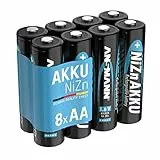 ANSMANN Akku Mignon AA LR06 2500mWh 1500mAh 1,6V NiZn, 8 Stück, wiederaufladbar, ideal für Kamera, Controller, Fotokamera, Ersatzakku