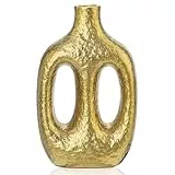 Arborus Vase für eine Blume Dekovase Gold Donut Vase Keramik Ästhetik Deko 24 cm Blumenvase Matt Ästhetik Modern Vasen Dekovase für Tisch Regal Boho Schlafzimmer Wohnzimmer Deko