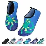 SAGUARO Kinder Badeschuhe Jungen Aquaschuhe Mädchen Schnell Trocknend Strandschuhe Atmungsaktiv Wasserschuhe Surf Yoga Neoprenschuhe,Blau Octopus,Gr.28/29 EU