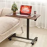 Dripex Beistelltisch mit Rollen Pflegetisch Höhenverstellbar Betttisch aus Holz, Sofatisch Nachttisch Kaffeetisch für Schlafzimmer, Wohnzimmer,Braun