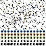 TOAOB 100 Stück Glas Augen Puppenaugen Mehrfarbig 4 mm Rund Plug in Metallnagel für Puppenherstellung