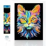 DIAMOND DOTZ 2594365 Original 5D Diamond Painting Set, Neon Katze, mit Neonfarben und Samt, DIY Diamant Malerei Bilder für Erwachsene und Kinder ab 12 Jahren, Intermediate