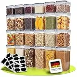 uandu Vorratsdosen mit Deckel luftdicht – 24er Vorratsbehälter Set BPA Frei, Aufbewahrungsbox Küche für Müsli, Mehl & Zucker, Mit Schreibstift und Etikett