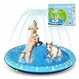 Nobleza Hundepool, Planschbecken für Große & Kleine Hunde, 0.55mm Verdickt Anti-Rutsch Sprinkler Matte Hund Faltbarer Splash Pad für Sommer, Garten, DraußEn, D1.4M