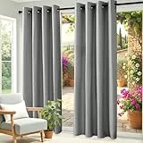 Clothink 2er Set Outdoor Vorhänge Wasserfest Sonnenschutz Winddicht Rostfrei Schnelltrocknend mit Ösen für Terrasse Garten Balkon Familienhaushalte einfache Montage farbecht haltbar(132x215cm, Grau)