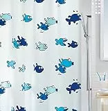 Spirella Anti-Schimmel Duschvorhang Hugo Blue Anti-Bakteriell, waschbar, wasserdicht Vinyl 180x200cm, Bleu