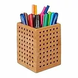 Relaxdays 2 x Stiftköcher Bambus, Utensilienbox Holz, für Stifte, Schere, Stiftehalter, Landhausstil, HBT 11,5 x 9 x 9 cm, Natur