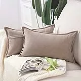 Madizz 2er Set kurzen Chenille Zierkissenbezüge weicher dekorativer Kissenbezug für Sofa, Schlafzimmer Kissenhülle Helltaupe 30x50 cm Rechteckig