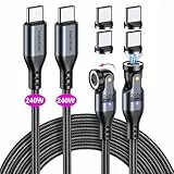 VAFOTON 240W USB C Magnet Ladekabel(2Pack, 1.8m/1.8m), 240W(48V/5A) PD Schnelllade Magnetisches Ladekabel, 9Pins USB C auf Typ C Ladekabel Magnetisch für Tablet/Laptop/MaBook(Schwarz)