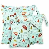 Rinfency 3 Stück Wetbag Groß Kindergarten für Baby Personalisiert Nappy Bag, Lässig Nasstasche Wechselwäsche Schwimmsachen wasserdichte Windeltasche, Klein Bikini Wet Bag Schwimmen Set (Zoo)