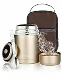 ZWOOS 800 ml Thermobehälter für Essen, 316 Edelstahl Wärmebehälter für speisen, Auslaufsicher Thermobecher Essen mit Edelstahllöffel, 12 Stunden Heiß, 12 Stunden Kalt(Champagner Golden)