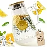 Happy Lemuro Glaskaraffe mit Deckel | Wasserkaraffe 1,9 Liter, aus verstärktem Glas | Glas Karaffe für heiße und kalte Getränke | Teekanne | Wasserkrug mit Deckel aus Bambus | Krug