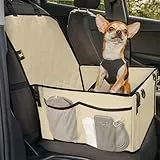 HELDENWERK Extra Stabiler Hunde Autositz -Verstärkte Wände und 5 Gurte - Wasserdichter Hundeautositz für Rück- und Vordersitz (Beige, Standardgröße)
