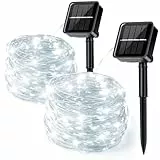 Aisutha Solar Lichterkette Außen, 2x12M 120 LED Lichterkette Aussen, 8 Modi Kupferdraht Solarlichterkette IP65 Wetterfest für Garten, Balkon, Terrasse, Tor, Hof, Hochzeit, Party (Kaltes Weiß)