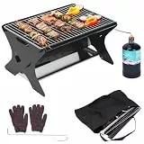 GFTIME Tragbarer gasgrill mit Stecksystem, gasgrill klein Gas & Holzkohlebetrieb – Inkl. Tragetasche, camping gasgrill Perfekt für Camping, Garten, Balkon