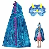 Aomig Dinosaurier Umhang Kinder 3Pcs Blau Drachenflügel Cosplay Kostüm Cape mit Dino Maske Handschuhe Drachen Mantel Kleidung Kinderkostüm Halloween Karneval Weihnachts Maskerade Jungen Mädchen 70cm