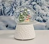 Schneekugel Weihnachten mit Musik | Winterspaziergang mit Familie | Sockel weiß Nostalgie | H: 14cm B: 10 cm | Schüttelkugel Weihnachten Winter mit Spieluhr | 20150