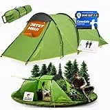 trailvista® Cevedale Zelt 4 Personen Wasserdicht, leicht, kompakt & schnell aufbaubare Zelte, Camping Zelt mit Vorzelt - Tent, Familienzelt, Tunnelzelt 4 Personen Zelt (grün - 2 Personen)