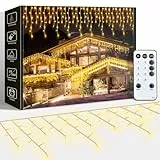 ARKOCHIC 10M Lichterkette Eisregen Außen, LED Lichtervorhang mit Fernbedienung, IP65 wasserdicht 8 Modi für Innen Außen Weihnachten, Schlafzimmer Party Hochzeit Balkon Garten Deko (Warmweiß)