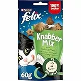FELIX KnabberMix Hof & Wiese Katzensnack, Knusper-Leckerlie mit 3 Geschmacksrichtungen, 8er Pack (8 x 60g)