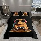 Homewish Cooles Gaming Capybara Bettwäsche Gamer Capybara Videospiele Druck Bettbezug Set 135x200cm Kinder Teenager, Trendkunst-Stil Design Bettset Wohndekor Tier und Gaming Enthusiasten Bettwäscheset