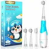 Elektrische Zahnbürste Kinder Baby Zahnbürste Kinderzahnbürste Elektrisch ab 1 2 3 Jahre mit LED-Licht Integrierter Timer 90%abgerundeten Borsten Babyzahnbürste für Kleinkind ab 6 Monate(Blau Pinguin)