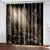 Dsnyu Gardine Verdunkelung, Vorhänge Wohnzimmer Schwarz Dunkelgrau Polyester Nachtwald Dekoration 2er Set B 102 x H 183 cm