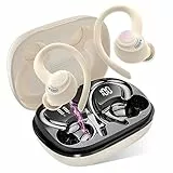 Bluetooth Kopfhörer Sport, in Ear Kopfhörer Kabellos Bluetooth 5.4 mit HD Mic, Herausragender Sound, 40 Std Spielzeit, Comfort Fit, Dual LED-Anzeige, IP7 Wasserdicht Ohrhörer mit Ohrhaken, Beige