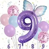 Minicloss Blau Lila Schmetterling Luftballon 9. Geburtstag Deko für Kindertag Party Dekoration Jungen Mädchen Themen Party