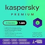 Kaspersky Premium Total Security 2025 | 5 Geräte | 1 Jahr | Anti-Phishing und Firewall | Unbegrenzter VPN | Passwort-Manager | Kindersicherung | 24/7 Unterstützung | PC/Mac/Mobile | Code per Email